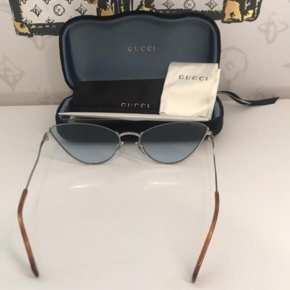 New Authentic Gucci GG1006S 004 Silver Cat-Eye Sunglasses Light Blue Lenses main image 9